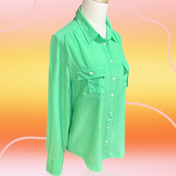 J. Crew ‘Blythe’ 100% Silk Button-Down Shirt w/ Breast Pockets in Seafoam Green - Picture 15 of 16